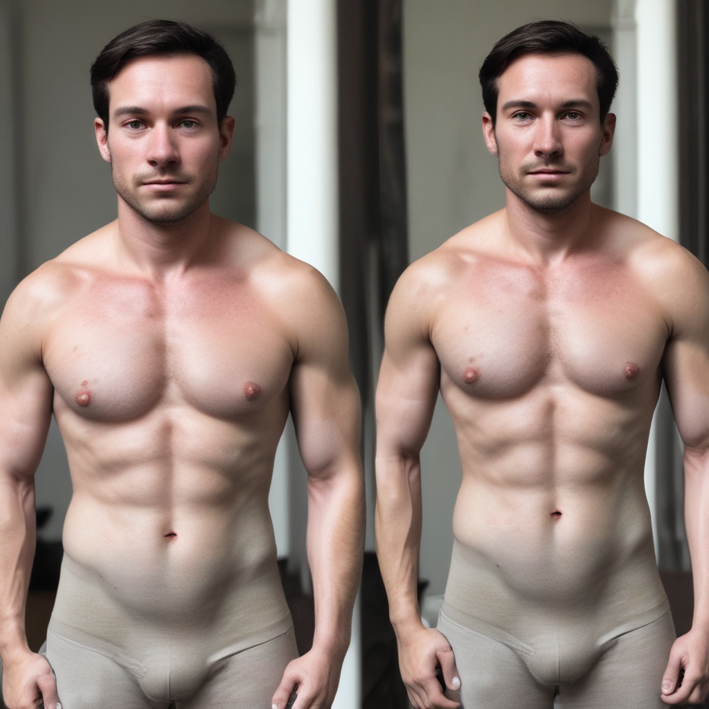 The same man's face swapped onto the body from the before image